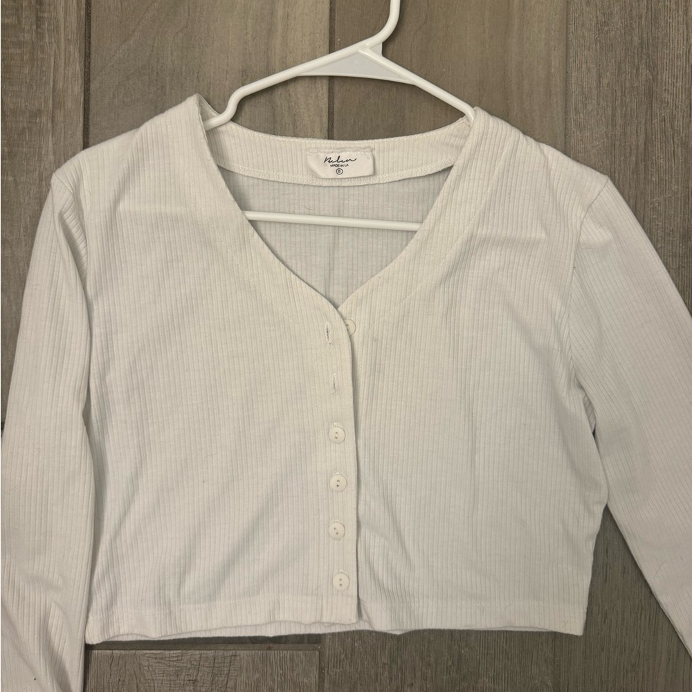 ☆White and cream long sleeve crop top☆